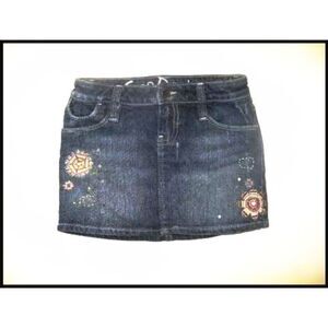 Gap kids girls denim jean embroidered mini skirt brown pink sequin flower 6
